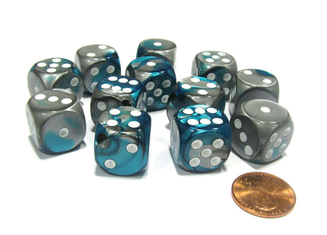 Gamers Guild AZ Chessex CHX26656 - Chessex 16mm Steel Teal / White Gemini Chessex