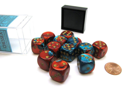Gamers Guild AZ Chessex CHX26662 - Chessex 16mm Red Teal / Gold Gemini Chessex