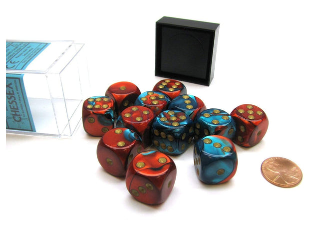 Gamers Guild AZ Chessex CHX26662 - Chessex 16mm Red Teal / Gold Gemini Chessex