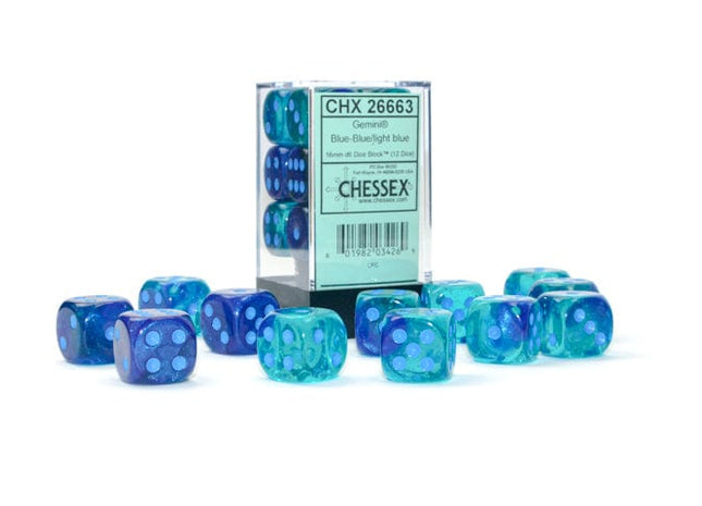 Gamers Guild AZ Chessex CHX26663 - Chessex 16mm D6 Gemini Blue-Blue/Light Blue Chessex