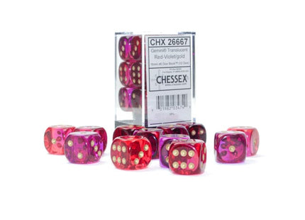 Gamers Guild AZ Chessex CHX26667 - Chessex 16mm D6 Gemini Translucent Red-Violet/Gold Chessex