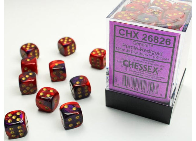 Gamers Guild AZ Chessex CHX26826 -  Chessex 12mm D6 Purple – Red/Gold Gemini Chessex