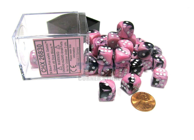 Gamers Guild AZ Chessex CHX26830 - Chessex 12mm Black Pink/White Gemini Chessex