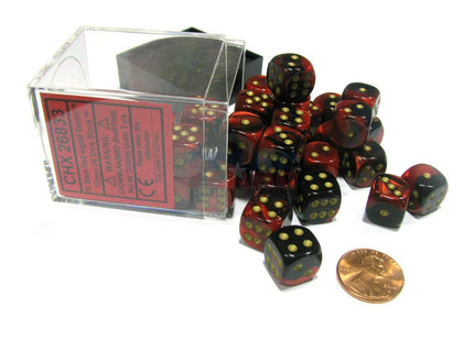 Gamers Guild AZ Chessex CHX26833 - Chessex  12mm Black Red/Gold Gemini Chessex