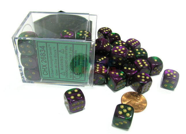 Gamers Guild AZ Chessex CHX26834 - Chessex 12mm Green Purple/Gold Gemini Chessex