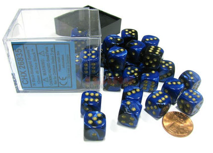 Gamers Guild AZ Chessex CHX26835 - Chessex 12mm Black Blue/Gold Gemini Chessex