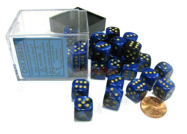 Gamers Guild AZ Chessex CHX26835 - Chessex 12mm Black Blue/Gold Gemini Chessex