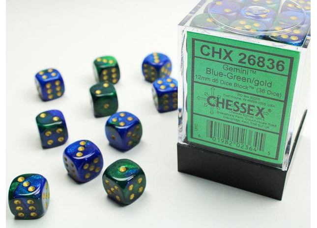 Gamers Guild AZ Chessex CHX26836 -  Chessex 12mm D6 Blue-Green /Gold Chessex