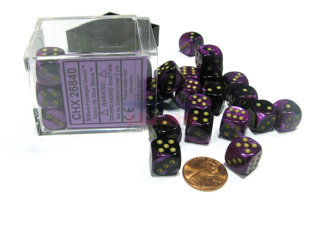 Gamers Guild AZ Chessex CHX26840 - Chessex 12mm Black Purple/White Gemini Chessex
