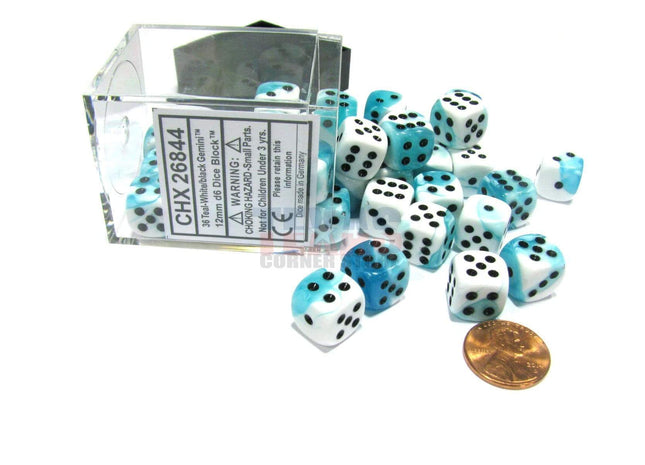 Gamers Guild AZ Chessex CHX26844 - Chessex 12mm Teal White / Black Gemini Chessex