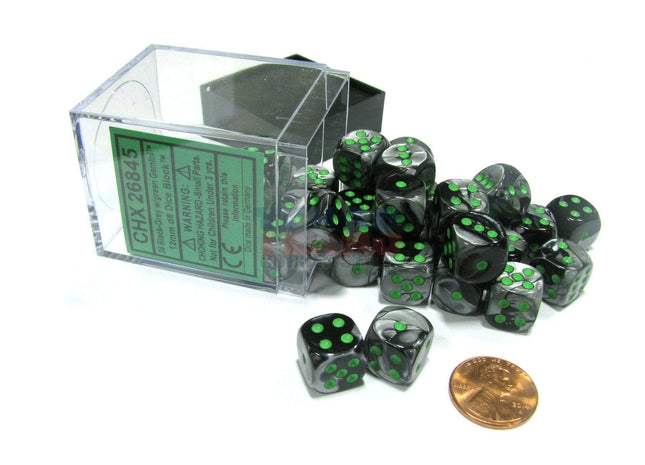 Gamers Guild AZ Chessex CHX26845 - Chessex 12mm Black Grey/Green Gemini Chessex