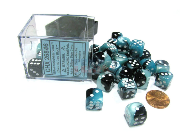 Gamers Guild AZ Chessex CHX26846 - Chessex 12mm Black Shell/White Gemini Chessex