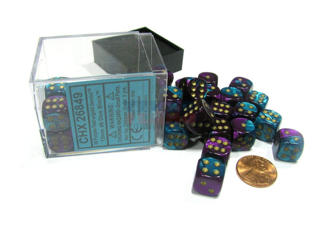 Gamers Guild AZ Chessex CHX26849 - Chessex 16mm Purple Teal / Gold Gemini Chessex