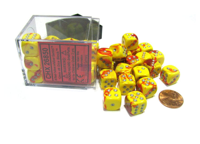 Gamers Guild AZ Chessex CHX26850 - Chessex 12mm Red Yellow / Silver Gemini Chessex