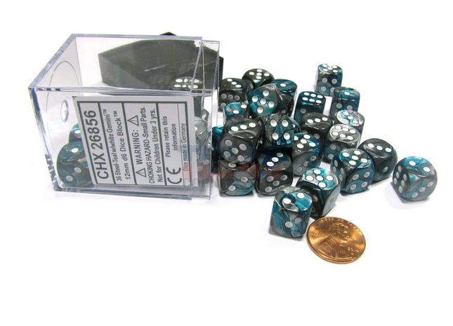 Gamers Guild AZ Chessex CHX26856 - Chessex 12mm Steel Teal / White Gemini Chessex