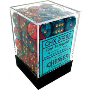 Gamers Guild AZ Chessex CHX26862 -  Chessex 12mm D6 Red – Teal/Gold Gemini Chessex