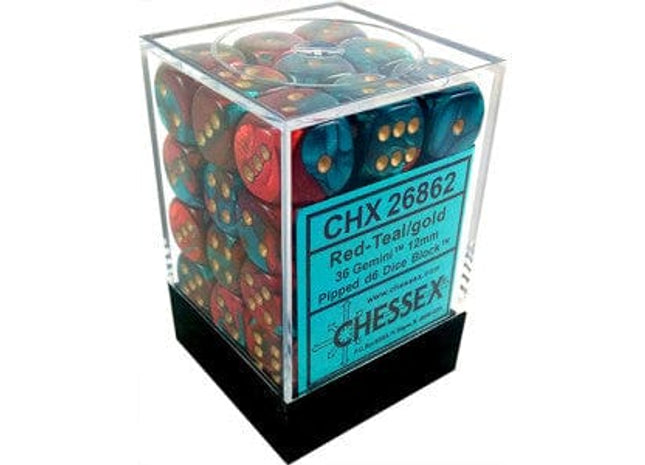 Gamers Guild AZ Chessex CHX26862 -  Chessex 12mm D6 Red – Teal/Gold Gemini Chessex