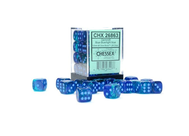 Gamers Guild AZ Chessex CHX26863 - Chessex 12mm D6 Gemini Blue-Blue/Light Blue Chessex