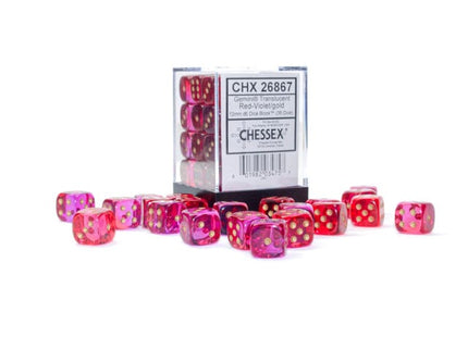 Gamers Guild AZ Chessex CHX26867 - Chessex 12mm D6 Gemini Translucent Red-Violet/Gold Chessex
