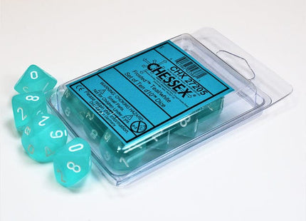 Gamers Guild AZ Chessex CHX27205 - Chessex Set of Ten D10 Frosted Teal / White Chessex