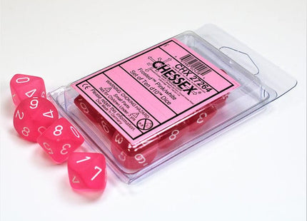 Gamers Guild AZ Chessex CHX27206 - Chessex Set of Ten D10 Frosted Pink / Whtie Chessex