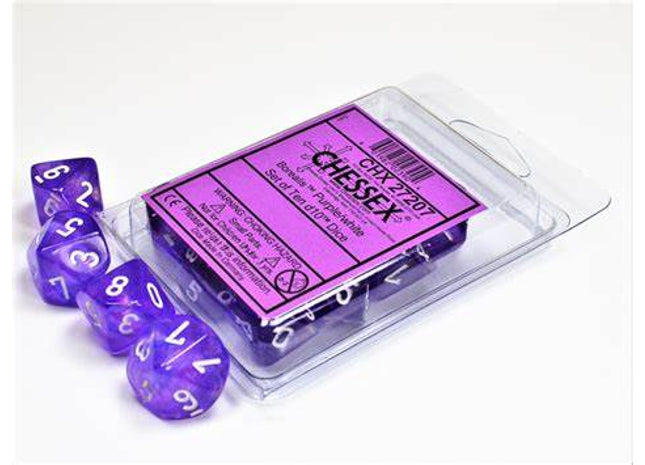 Gamers Guild AZ Chessex CHX27207 - Chessex Set of Ten D10 Borealis Purple / White Chessex