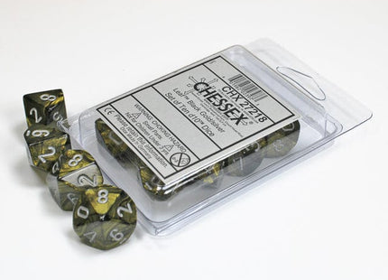 Gamers Guild AZ Chessex CHX27218 - Chessex Set of Ten D10 Leaf Black Gold / Silver Chessex
