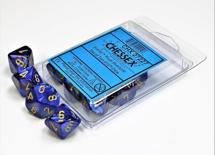 Gamers Guild AZ Chessex CHX27227 - Chessex Set of Ten D10 Scarab Royal Blue / Gold Chessex
