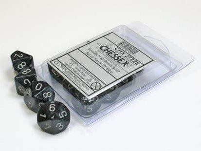 Gamers Guild AZ Chessex CHX27228 - Chessex Set of Ten D10 Borealis Smoke / Silver Chessex