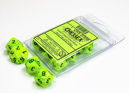 Gamers Guild AZ Chessex CHX27230 - Chessex Set of Ten D10 Vortex Bright Green / Black Chessex