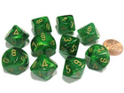 Gamers Guild AZ Chessex CHX27235 - Chessex Set of Ten D10 Vortex Green / Gold Chessex