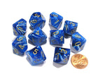 Gamers Guild AZ Chessex CHX27236 - Chessex Set of Ten d10 Vortex Blue / Gold Chessex