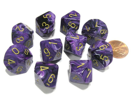 Gamers Guild AZ Chessex CHX27237 - Chessex Set of Ten d10 Vortex Purple / Gold Chessex