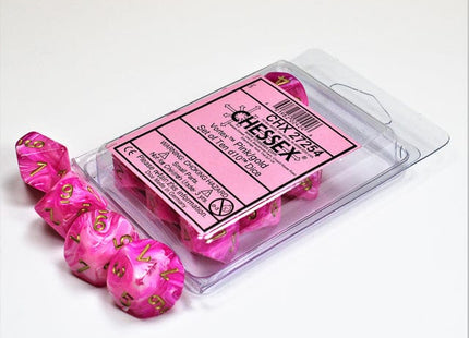 Gamers Guild AZ Chessex CHX27254 - Chessex Set of Ten D10 Vortex Pink / Gold Discontinue