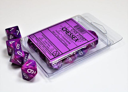 Gamers Guild AZ Chessex CHX27257 - Chessex Set of Ten D10 Festive Violet / White Chessex