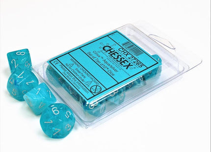 Gamers Guild AZ Chessex CHX27265 - Chessex Set of Ten D10 Cirrus Aqua / Silver Chessex