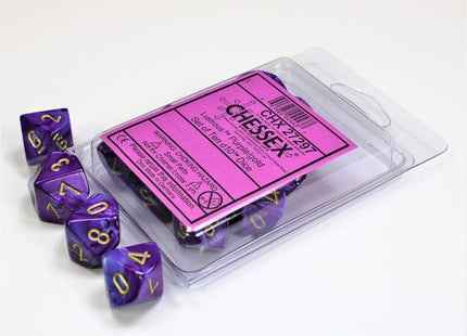 Gamers Guild AZ Chessex CHX27297 - Chessex Set of Ten D10 Lustrous Purple / Gold Chessex