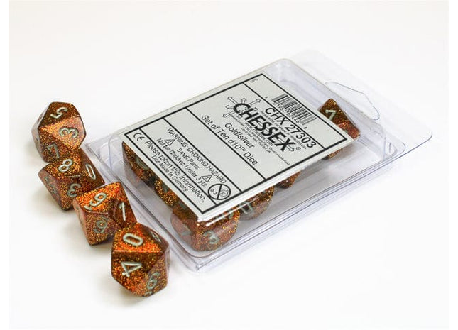 Gamers Guild AZ Chessex CHX27303 - Chessex Set of Ten D10 Glitter Gold / Silver Chessex