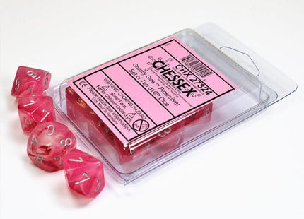 Gamers Guild AZ Chessex CHX27324 - Chessex Set of Ten D10 Ghostly Glow Pink / Silver Chessex