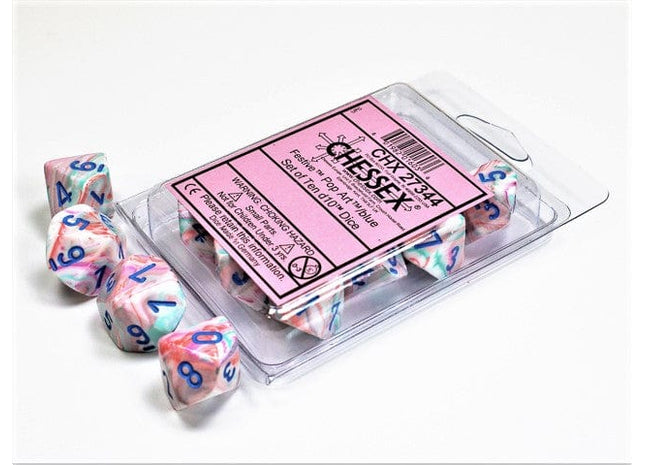 Gamers Guild AZ Chessex CHX27344 - Chessex Set of Ten D10 Festive Pop Art / Blue Chessex
