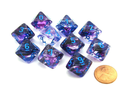 Gamers Guild AZ Chessex CHX27357 - Chessex Set of Ten d10 Nebula Nocturnal / Blue Chessex