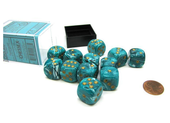Gamers Guild AZ Chessex CHX27363 CHESSEX BLUE / GOLD 16MM VORTEX Chessex