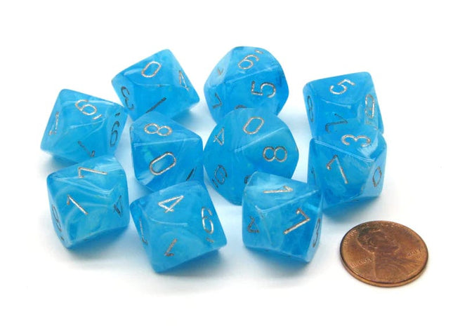 Gamers Guild AZ Chessex CHX27366 - Chessex Set of Ten D10 Luminary Glow In The Dark Sky / Silver Chessex