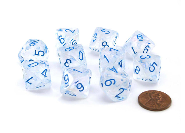 Gamers Guild AZ Chessex CHX27381 - Chessex Set of Ten d10 Borealis Icicle / Light Blue Chessex