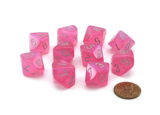 Gamers Guild AZ Chessex CHX27384 - Chessex Set of Ten d10 Borealis Pink/Silver Chessex
