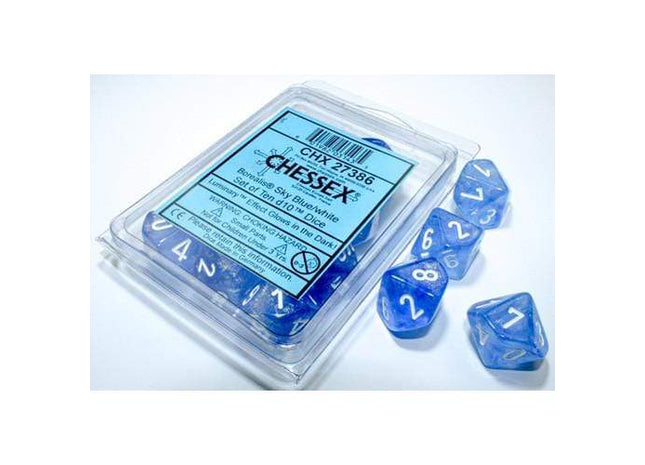 Gamers Guild AZ Chessex CHX27386 - Chessex Set of Ten d10 Borealis Sky Blue/White Chessex