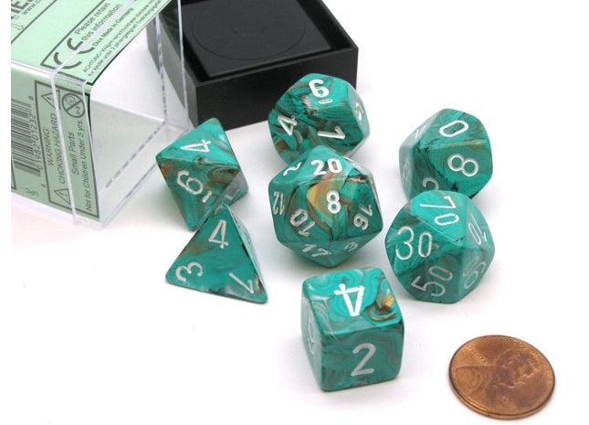 Gamers Guild AZ Chessex CHX27403 - Chessex 7 Die Set Marble Oxi-Copper/White Chessex