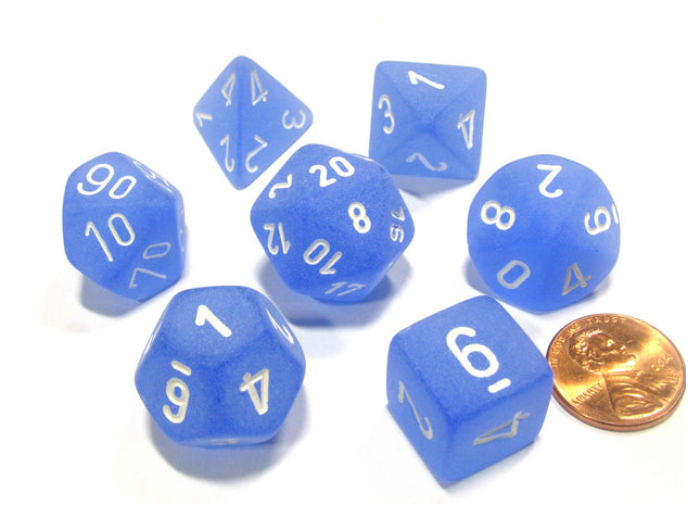 Gamers Guild AZ Chessex CHX27406 - Chessex 7 Die Set Blue/White Frosted Chessex