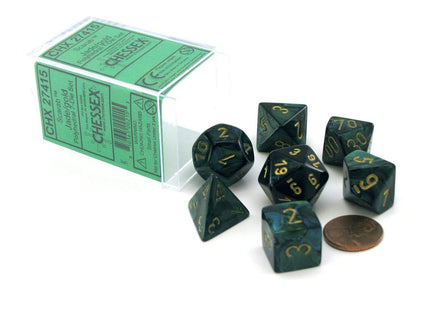 Gamers Guild AZ Chessex CHX27415 - Chessex 7 Die Set Jade/Gold Scarab Chessex