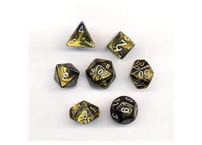 Gamers Guild AZ Chessex CHX27418 - Chessex 7 Die Set Black-Gold/Silver Leaf Chessex